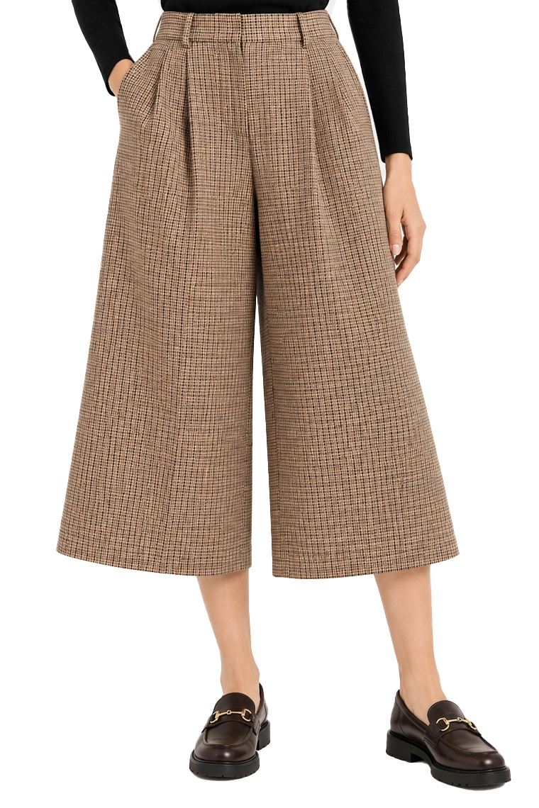 PANTALONI CROPPED AMPI CON PINCES DONNA BEIGE