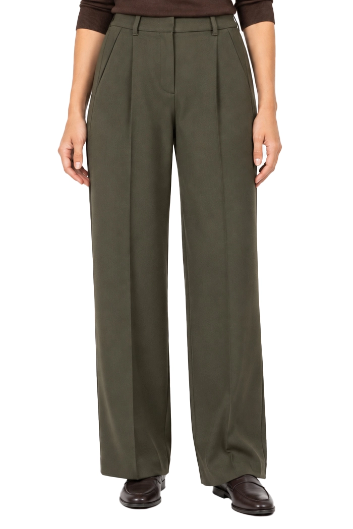 PANTALONI PALAZZO AMPI IN TESSUTO STRETCH DONNA VERDE