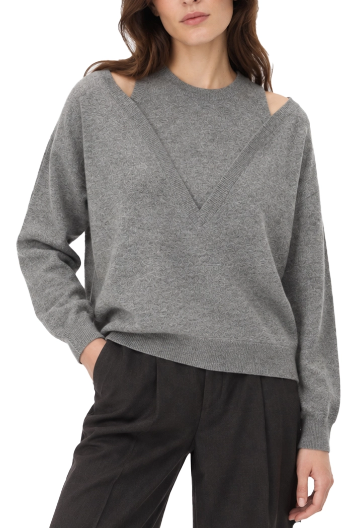 MAGLIA CON SCOLLO A V E GIROCOLLO INTERNO PURA LANA DONNA GRIGIO