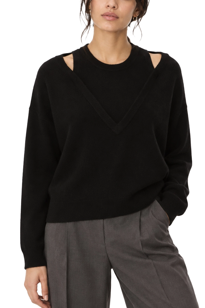 MAGLIA CON SCOLLO A V E GIROCOLLO INTERNO PURA LANA DONNA NERO