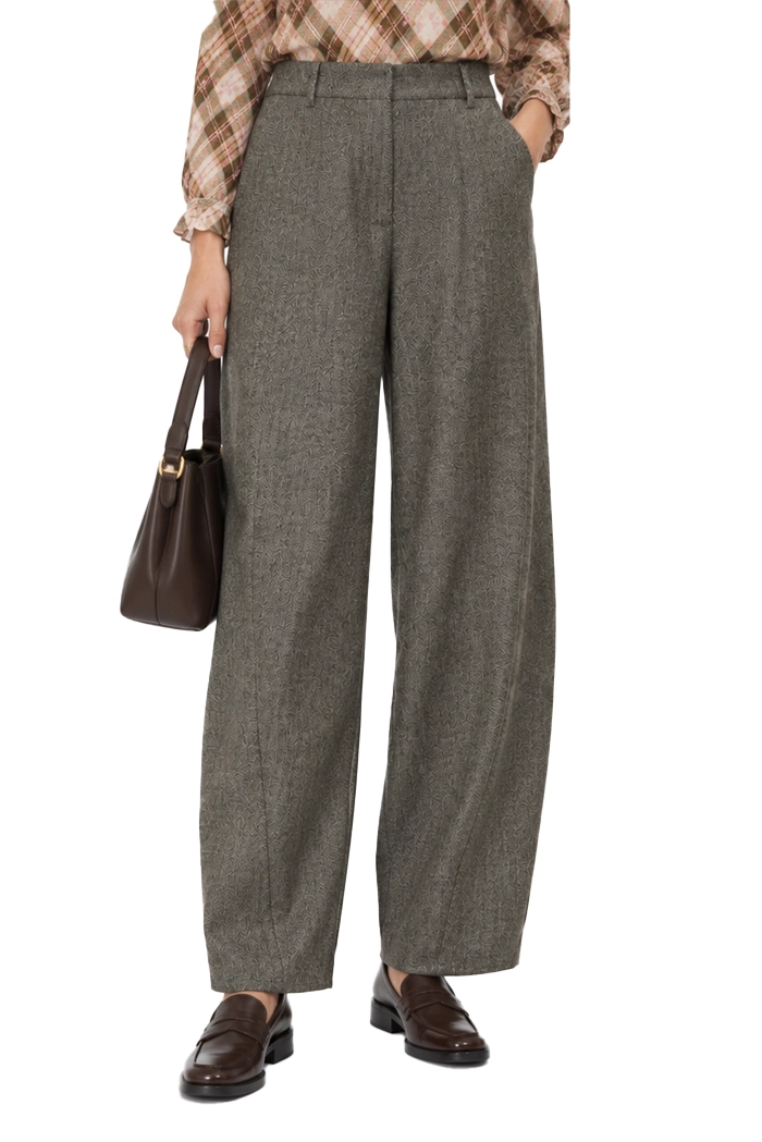 PANTALONI CHINO BARREL IN FLANELLA MISTO LANA DONNA MARRONE