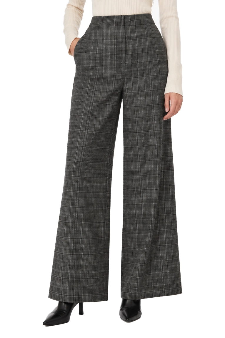 PANTALONI PALAZZO WIDE LEG IN FLANELLA MISTO LANA DONNA ANTRACITE