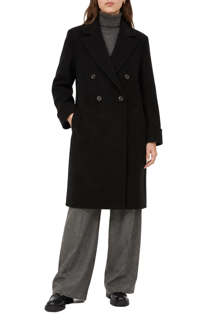 CAPPOTTO LUNGO DOPPIOPETTO IN PANNO MISTO LANA DONNA NERO