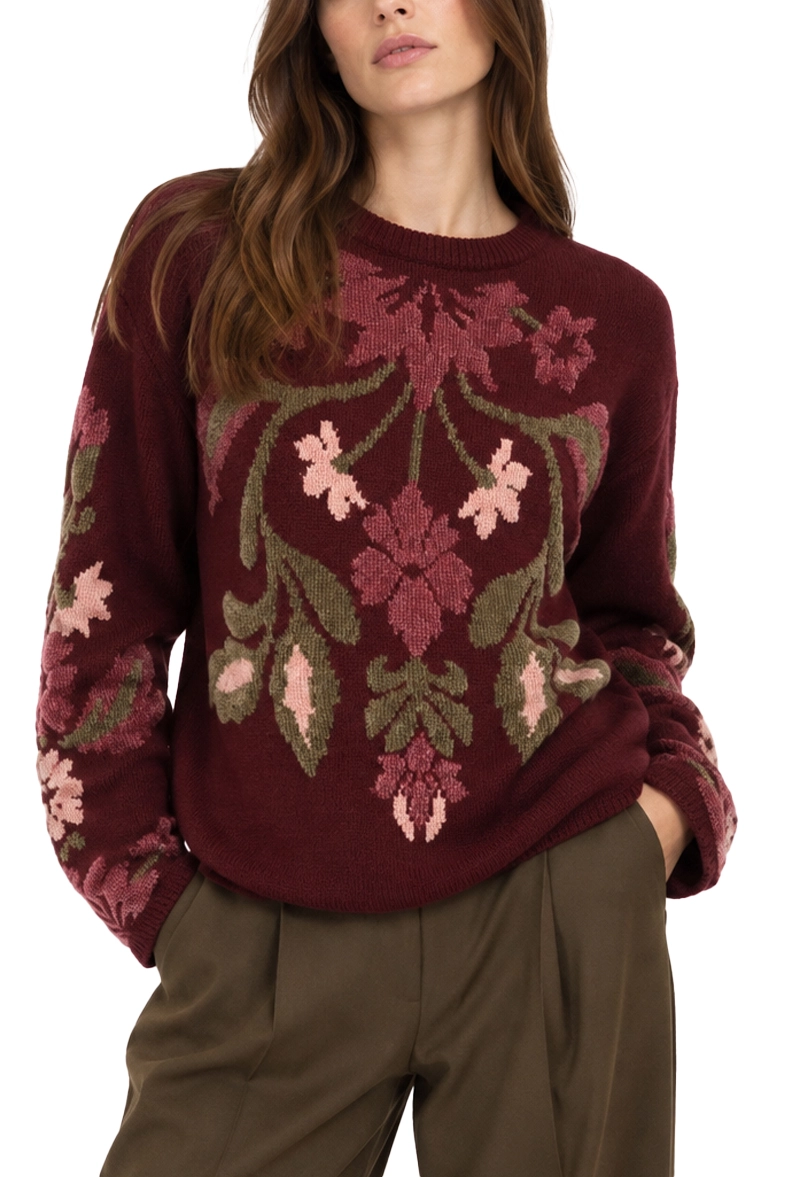 MAGLIA GIROCOLLO IN MISTO LANA CON EFFETTO 3D DONNA BORDEAUX