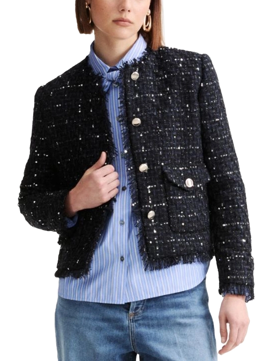 GIACCA CORTA IN STUOIA CON PAILLETTE DONNA BLU