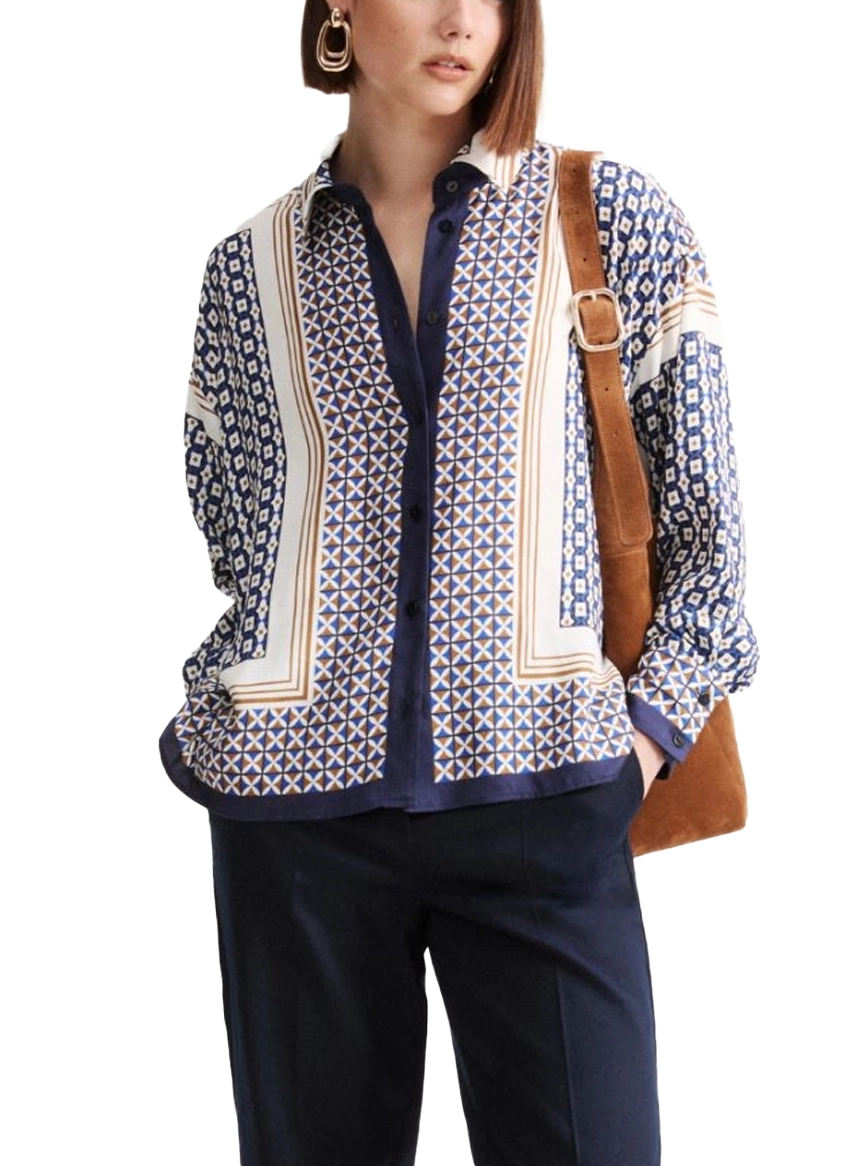 CAMICIA FIT AMPIO IN TWILL DI VISCOSA DONNA BLU