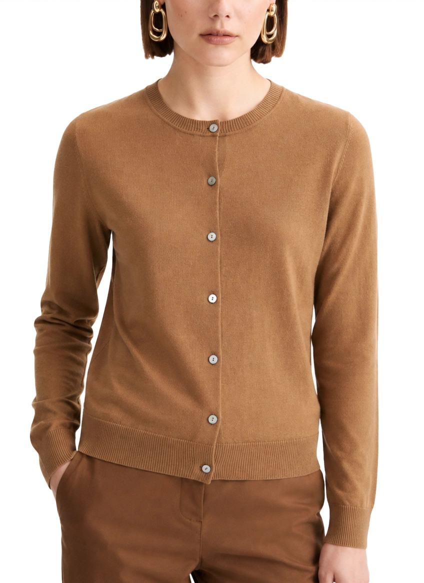 CARDIGAN IN PURA LANA MERINO CON DETTAGLI A COSTINE DONNA MARRONE