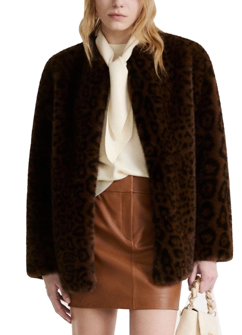GIACCIA IN JERSEY FURRY ANIMALIER DONNA MARRONE