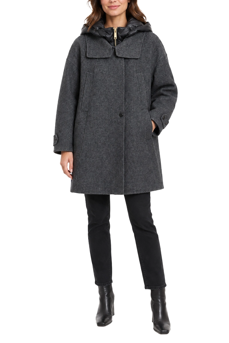 CAPPOTTO CORTO IN LANA CON CAPPA CON PIUMINO INTERNO RIMOVIBILE DONNA GRIGIO