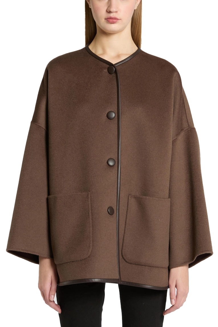 CAPPOTTO CORTO A CAPPA IN DOUBLE DI MISTO LANA DONNA MARRONE