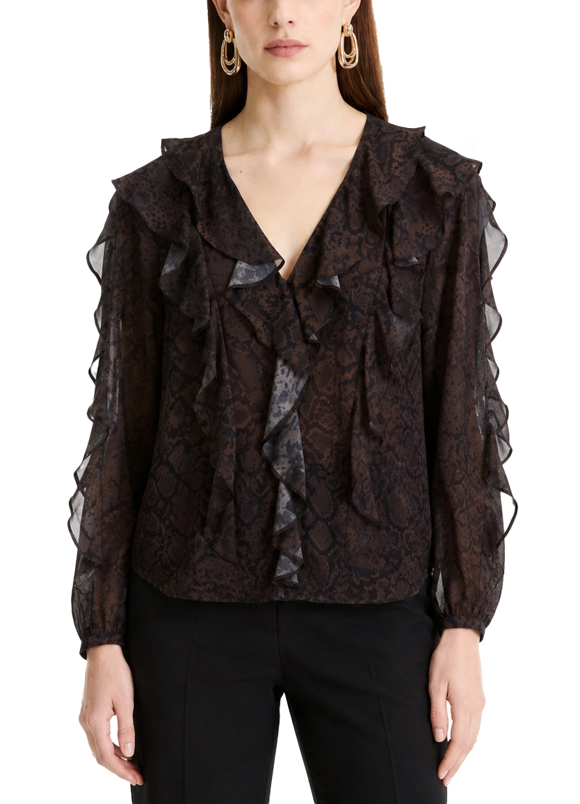 BLUSA IN GEORGETTE STAMPATA CON ROUCHE DONNA MARRONE
