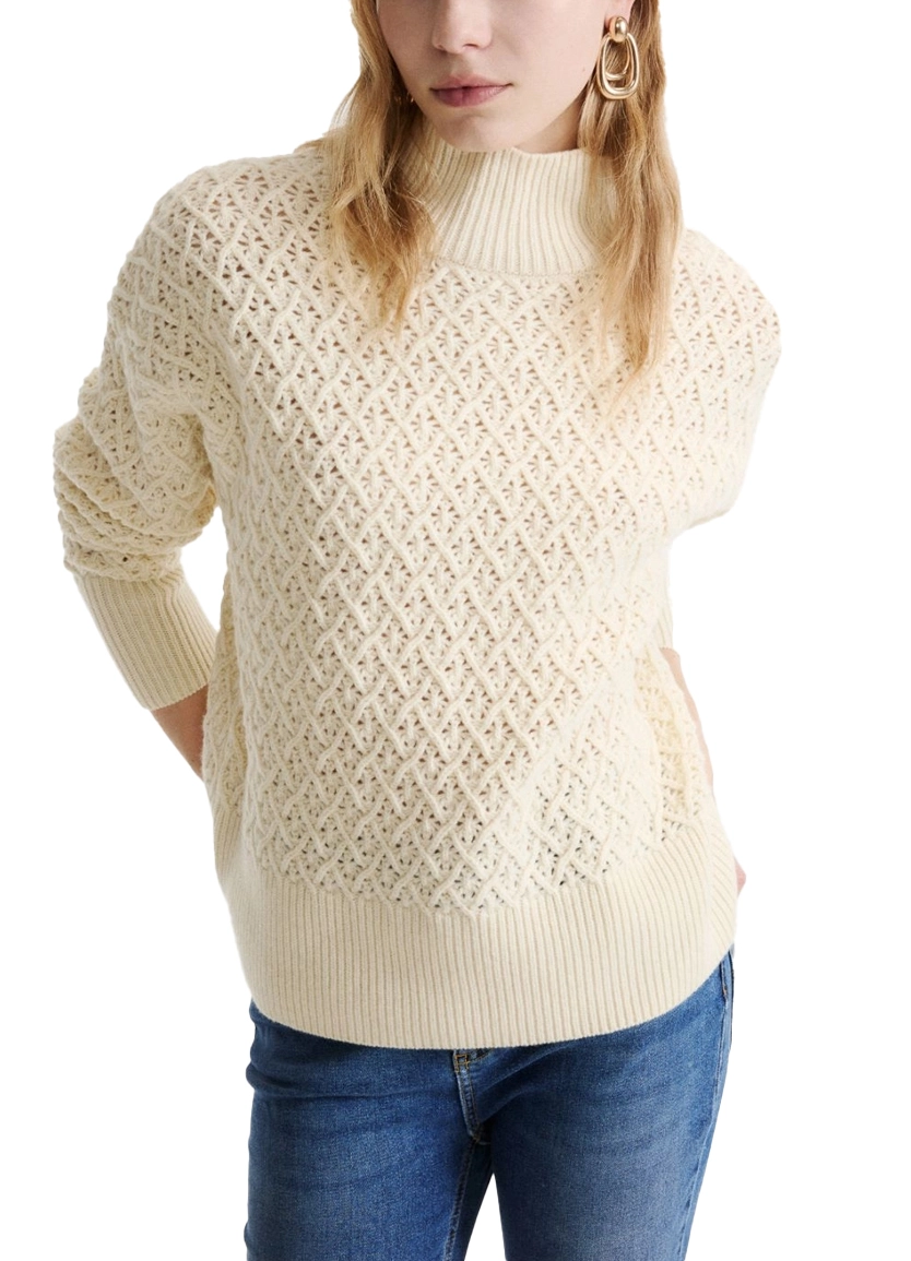 MAGLIA DOLCEVITA IN PURA LANA MERINO CON PUNTO TRAFORATO DONNA AVORIO