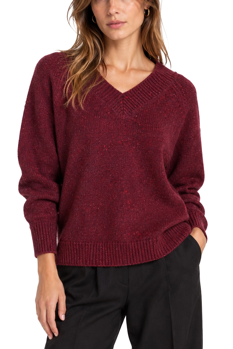 MAGLIA CON SCOLLO A V IN MISTO LANA BOTTONATO DONNA BORDEAUX