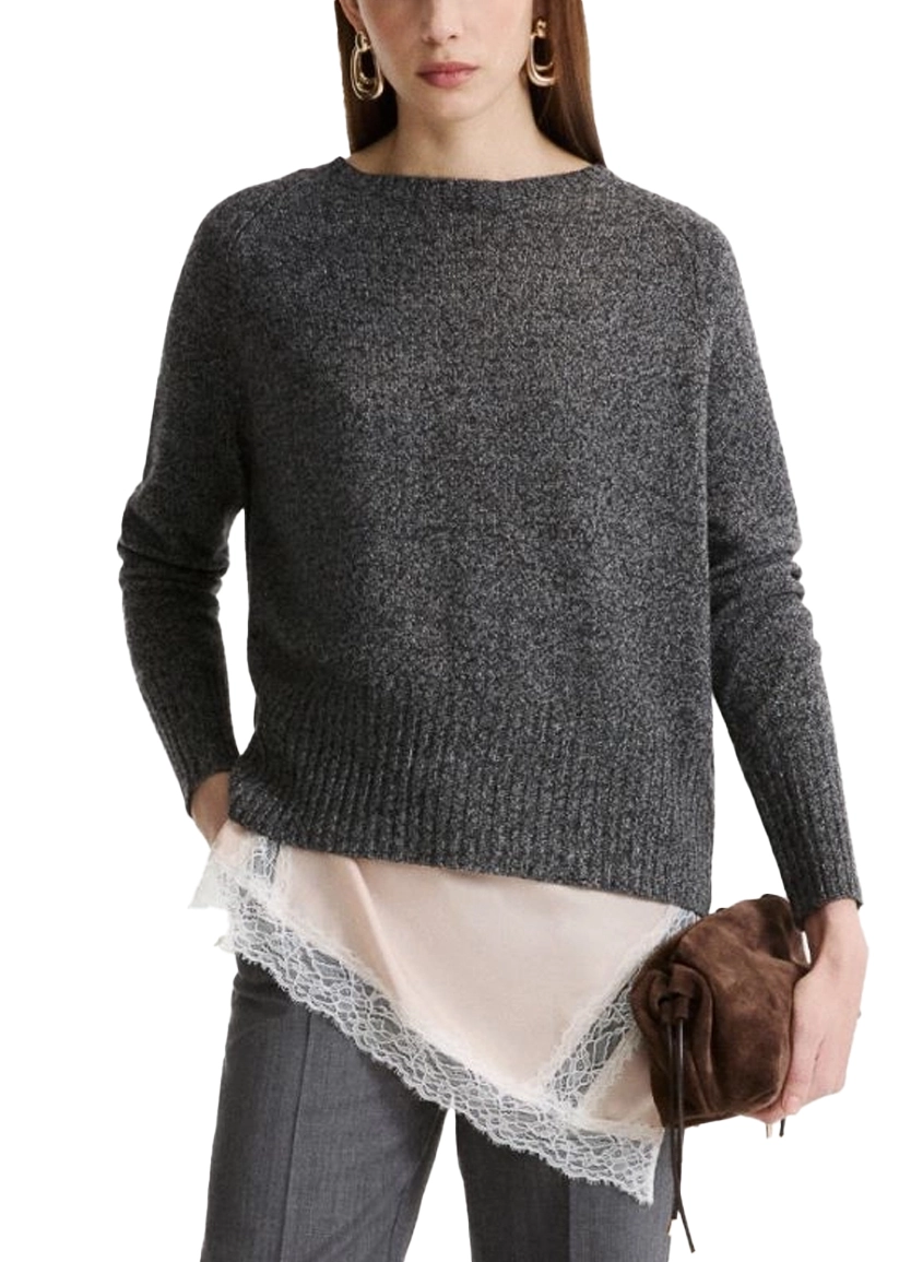 MAGLIA GIROCOLLO  IN MISTO CASHMERE CON FUSCIACCA IN SETA DONNA GRIGIO