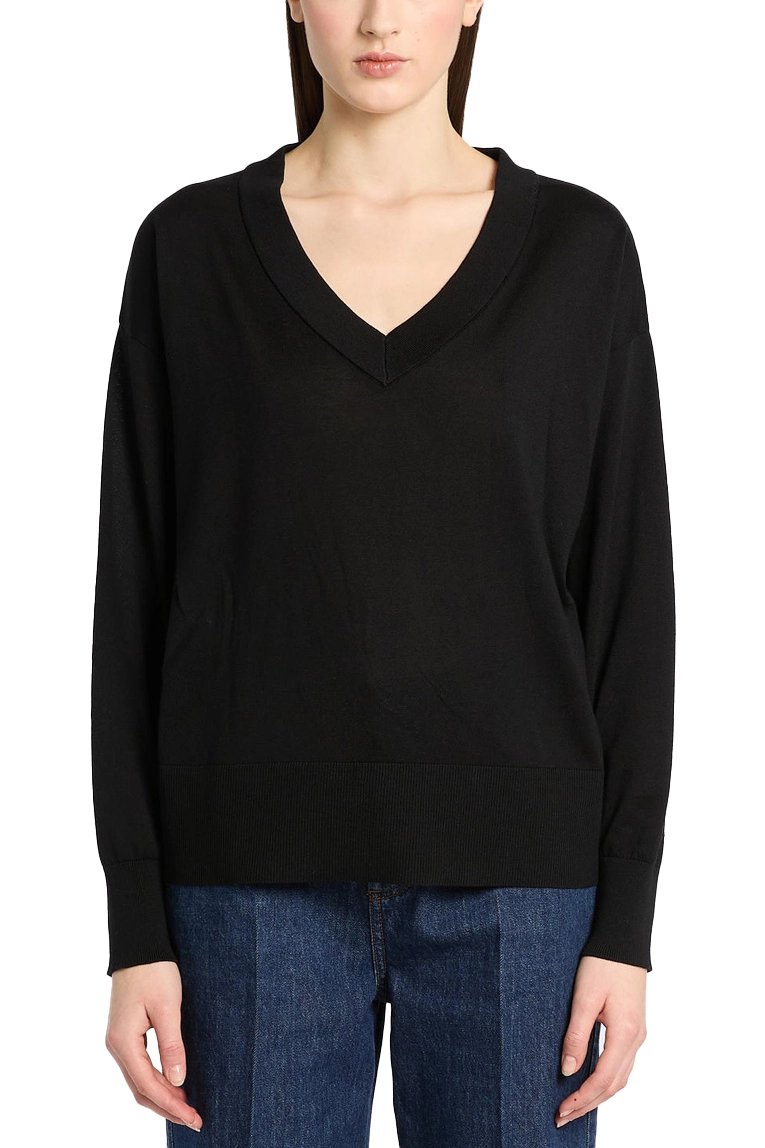 MAGLIA CON SCOLLO A V E SCIARPINA IN SETA DONNA NERO