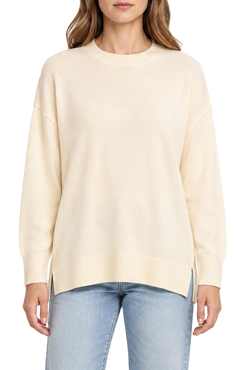 MAGLIA GIROCOLLO IN PURO LYOCELL CON SPACCHI LATERALI DONNA AVORIO