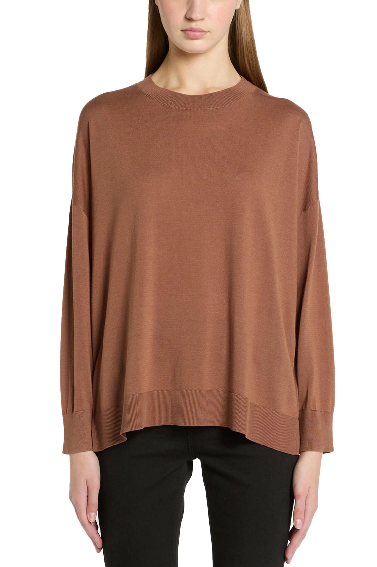 MAGLIA GIROCOLLO IN PURO LYOCELL CON SPACCHI LATERALI DONNA MARRONE