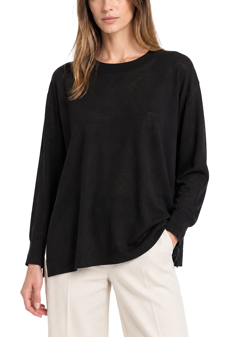 MAGLIA GIROCOLLO IN PURO LYOCELL CON SPACCHI LATERALI DONNA NERO