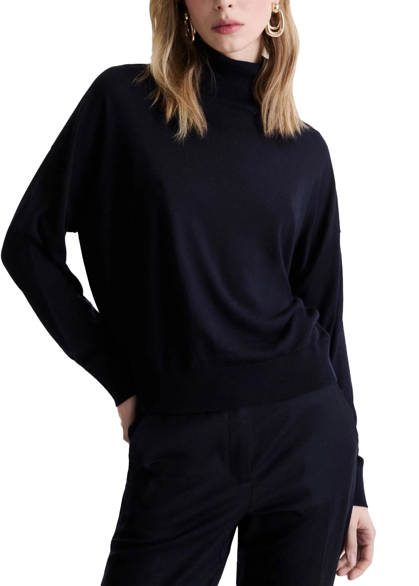 MAGLIA DOLCEVITA IN LYOCELL CON DETTAGLI A COSTINE DONNA BLU