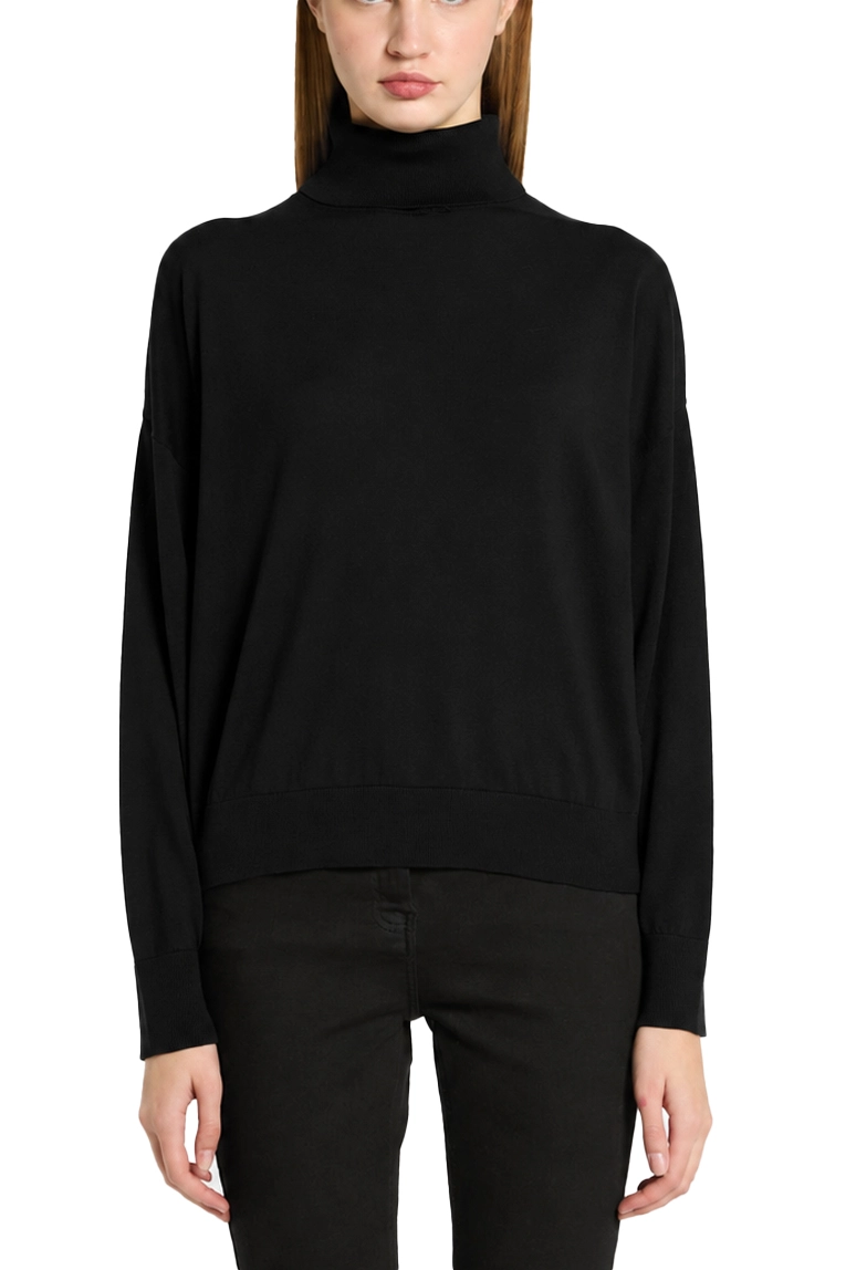 MAGLIA DOLCEVITA IN LYOCELL CON DETTAGLI A COSTINE DONNA NERO