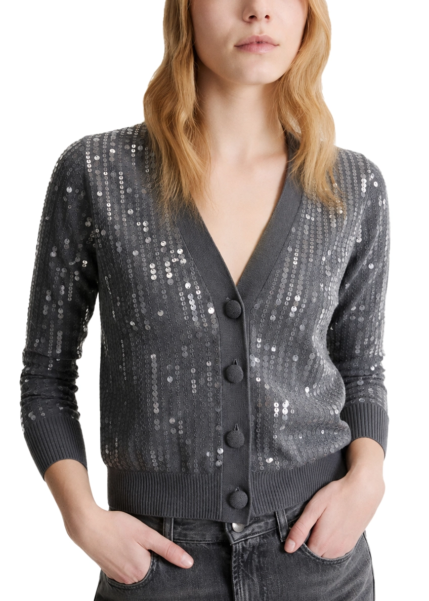 CARDIGAN BOUCLÉ  DI MISTO COTONE CON PAILLETTE DONNA GRIGIO