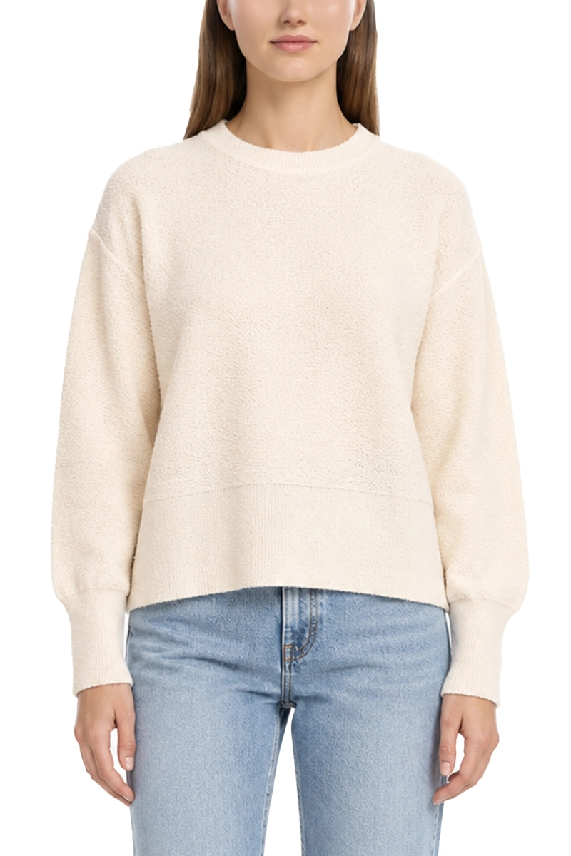 MAGLIA GIROCOLLO CON TEXTURE MATERICA E DETTAGLI LAVORATI A COSTINE DONNA AVORIO