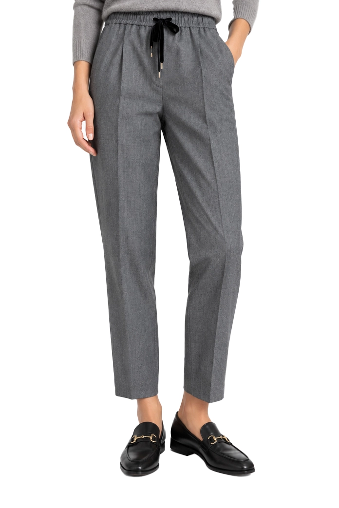 PANTALONI PALAZZO IN GABARDINA DI MISTO LANA CON COULISSE DONNA GRIGIO