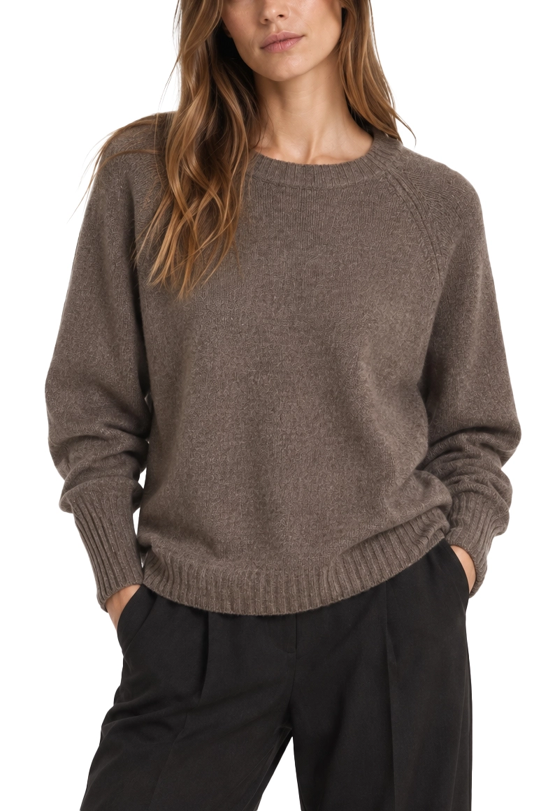 MAGLIA GIROCOLLO  IN MISTO CASHMERE CON FUSCIACCA IN SETA DONNA MARRONE