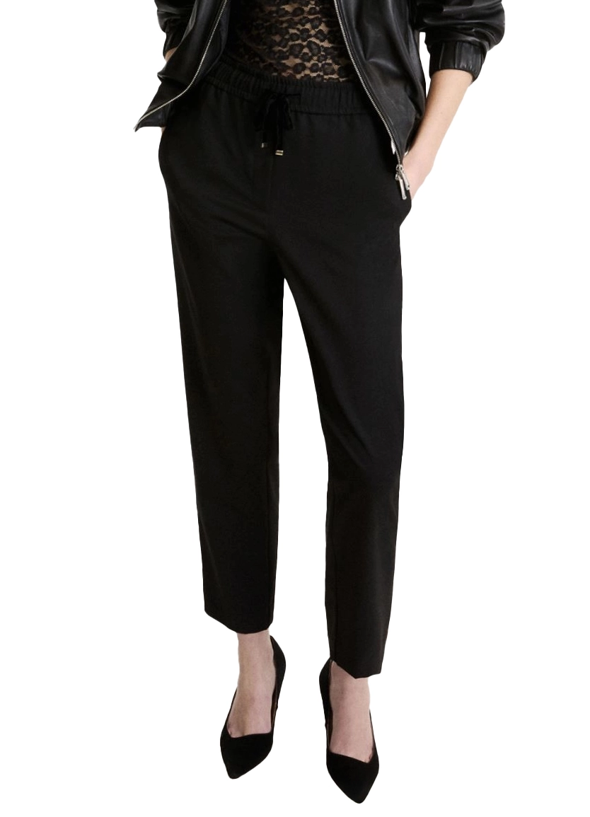 PANTALONI PALAZZO  IN GABARDINA DI MISTO LANA CON COULISSE DONNA NERO