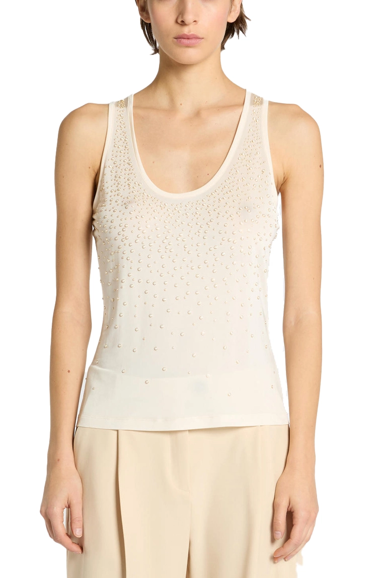 TOP IN JERSEY DI VISCOSA CON PERLE DONNA AVORIO