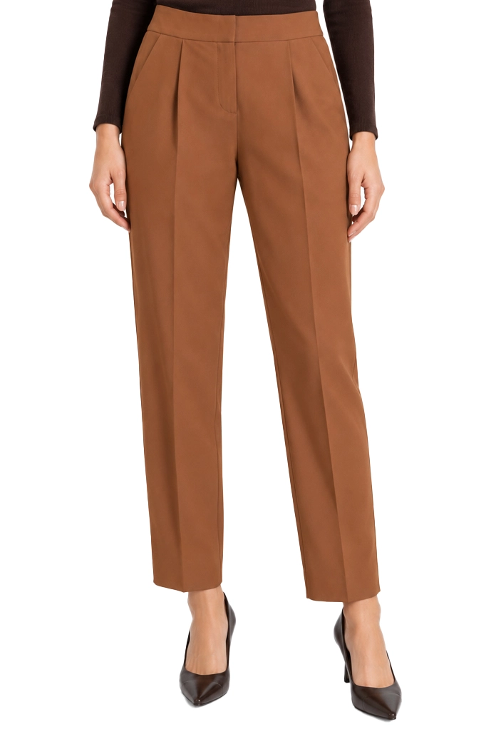 PANTALONI PALAZZO IN MISTO VISCOSA STRETCH CON PIEGA STIRATA  DONNA MARRONE