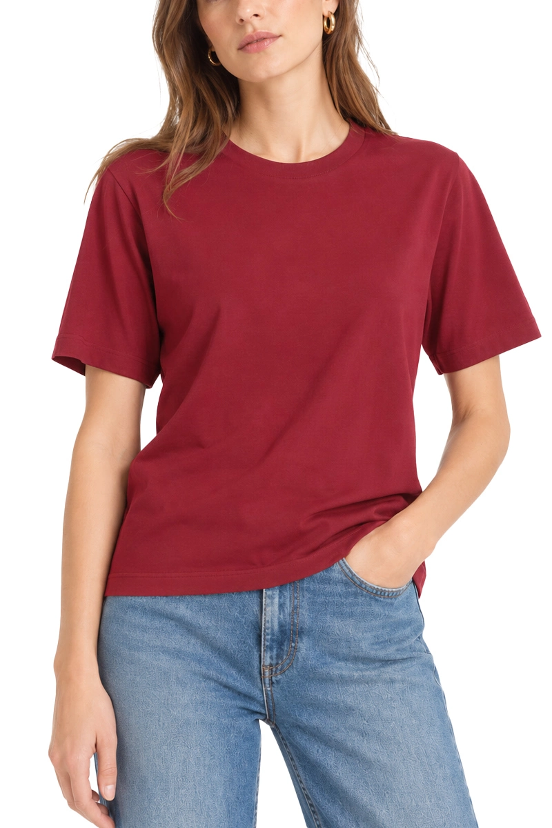 T-SHIRT MANICA CORTA IN COTONE  TAGLIO BOXY DONNA BORDEAUX