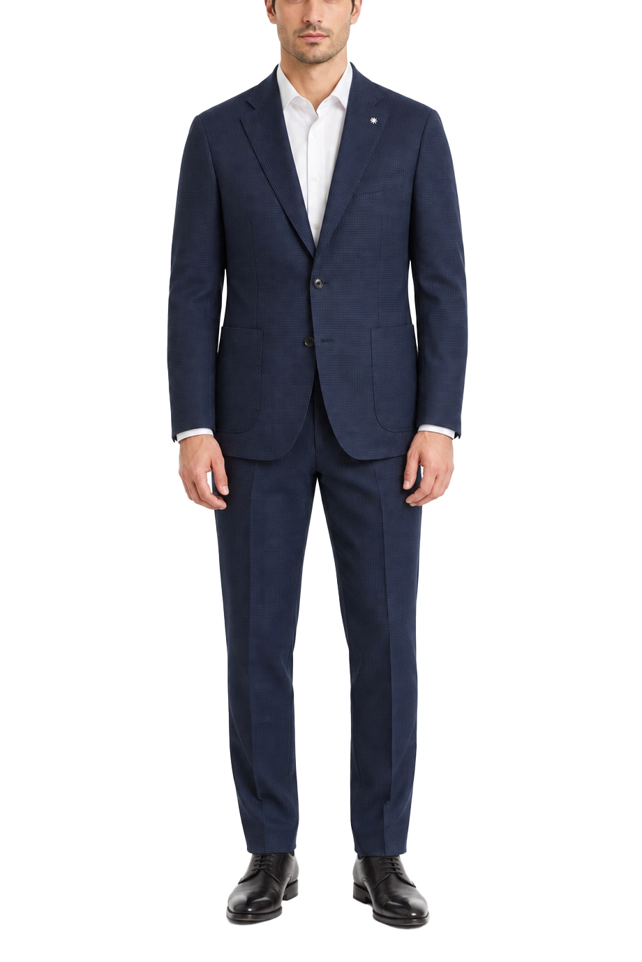 COMPLETO CON GIACCA MONOPETTO IN MICROFANTASIA TONO SU TONNO UOMO BLU