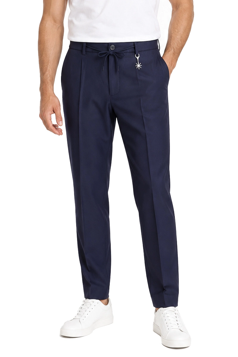 PANTALONI CHINO  CON PINCES E COULISSE IN VITA UOMO BLU