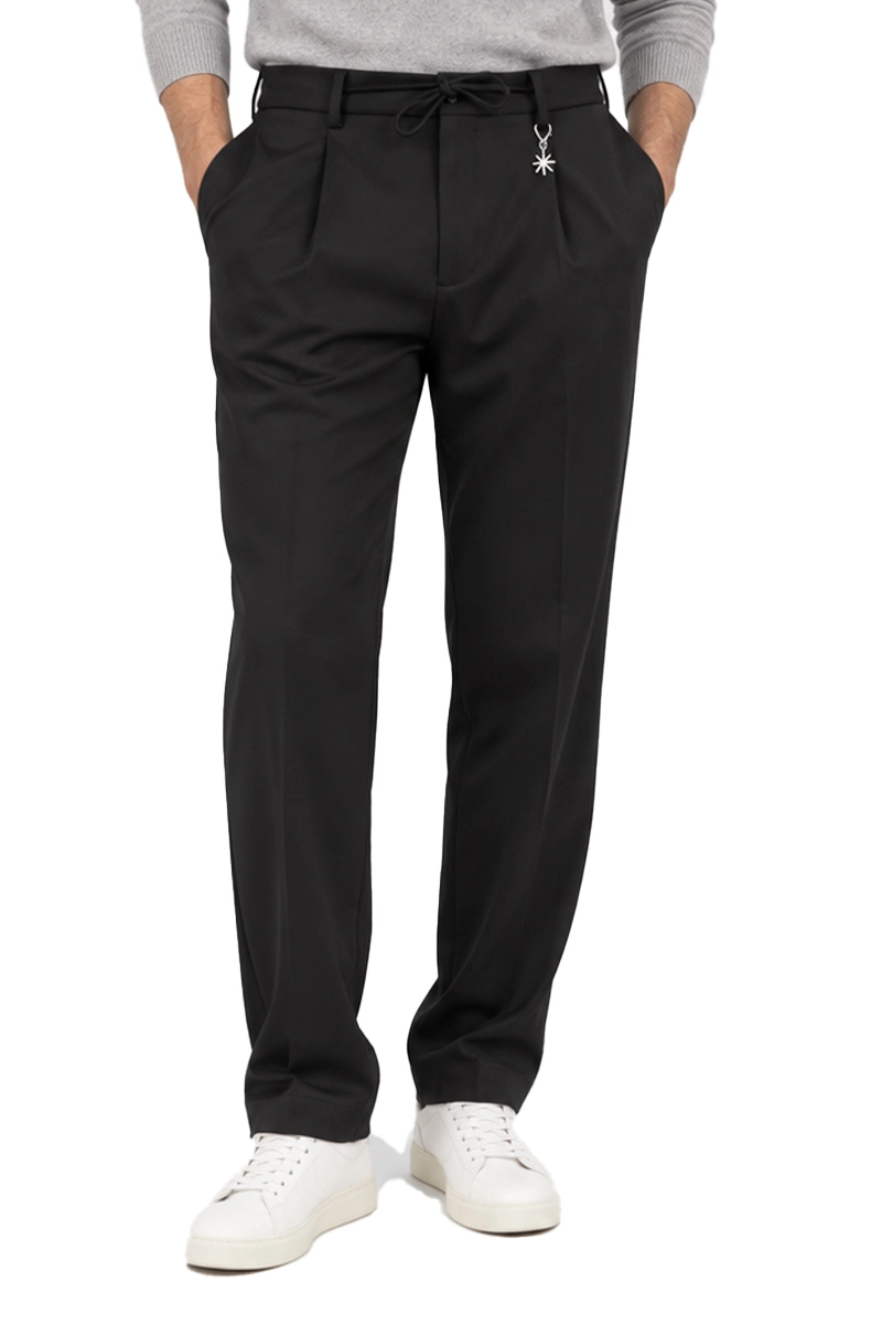 PANTALONI CHINO  CON PINCES E COULISSE IN VITA UOMO NERO
