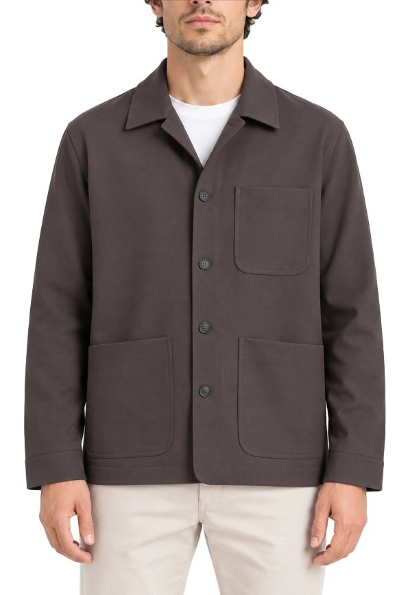 GIACCA CORTA CON CHIUSURA A CAMICIA  E TASCHE APPLICATE UOMO MARRONE