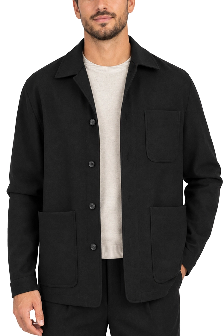 GIACCA CORTA CON CHIUSURA A CAMICIA  E TASCHE APPLICATE UOMO NERO