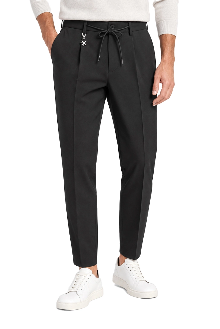 PANTALONI CHINO SARTORIALI CON COULISSE ED ELASTICO IN VITA UOMO NERO