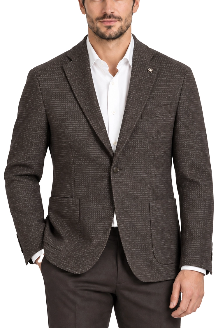 GIACCA SARTORIALE IN MISTO COTONE CON TASCHE APPLICATE UOMO MARRONE