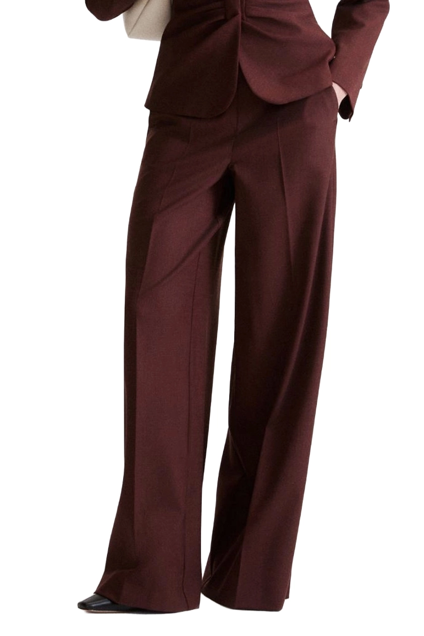 PANTALONI PALAZZO WIDE LEG IN MISTO LANA STRETCH DONNA MARRONE SCURO