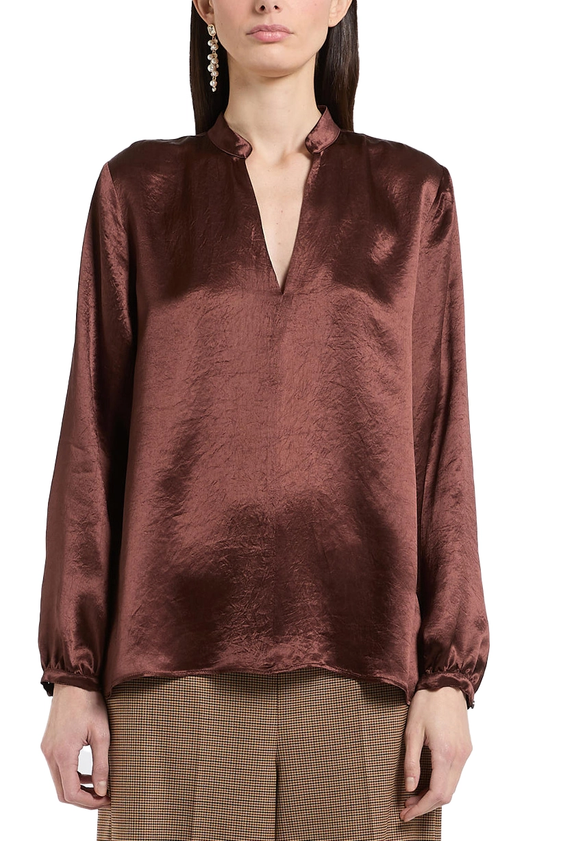 BLUSA IN RASO CON SCIARPINA RIMOVIBILE DONNA MARRONE