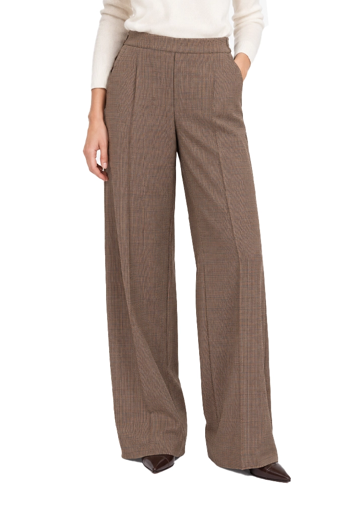 PANTALONI PALAZZO WIDE LEG IN MISTO LANA STRETCH DONNA MARRONE CHIARO