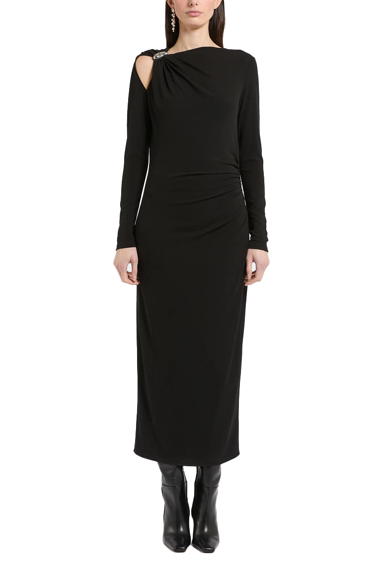 VESTITO LUNGO IN JERSEY CRÊPE CON SCOLLO ASIMMETRICO DONNA NERO