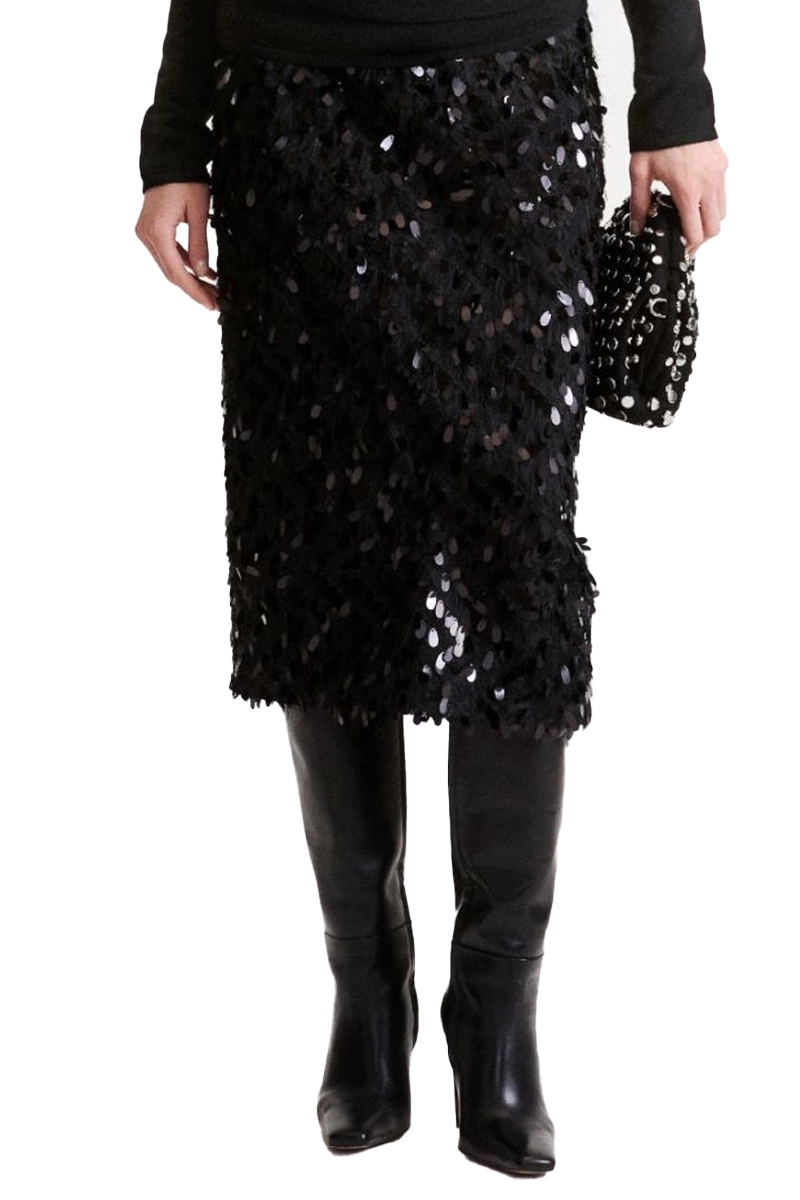 GONNA CORTA LONGUETTE IN FIL COUPÉ CON MAXI PAILLETTE DONNA NERO
