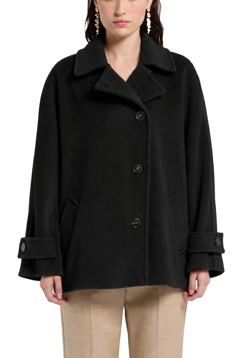 CAPPOTTO CORTO IN PURA LANA VERGINE CON CINTURA DONNA NERO