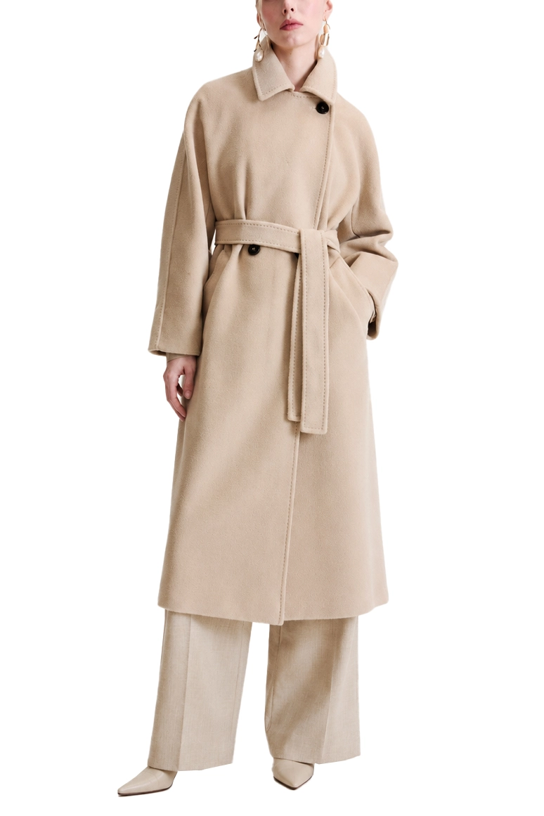 CAPPOTTO LUNGO DOPPIOPETTO IN PURA LANA VERGINE CON CINTURA  DONNA BEIGE
