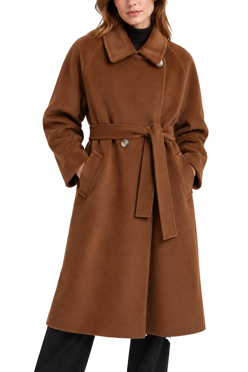 CAPPOTTO LUNGO DOPPIOPETTO IN PURA LANA VERGINE CON CINTURA  DONNA MARRONE