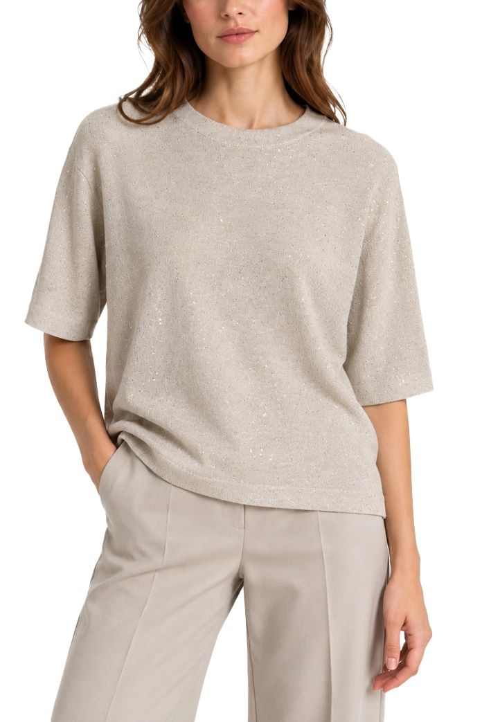 MAGLIA GIROCOLLO CON MICRO PAILLETTE DONNA BEIGE
