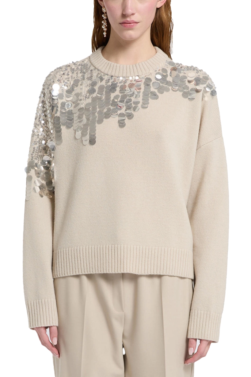 MAGLIA GIROCOLLO IN PURA LANA CON PAILLETTE DONNA BEIGE