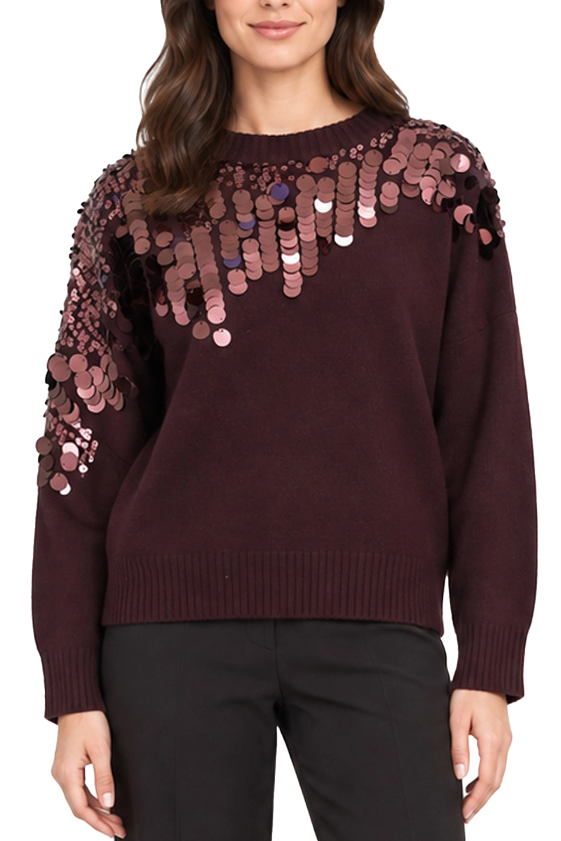 MAGLIA GIROCOLLO IN PURA LANA CON PAILLETTE DONNA VIOLA